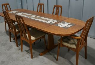 Danish Modern 70s Teak Tile Dining Table 102 " Ansager,  6 Svegards Teak Chairs
