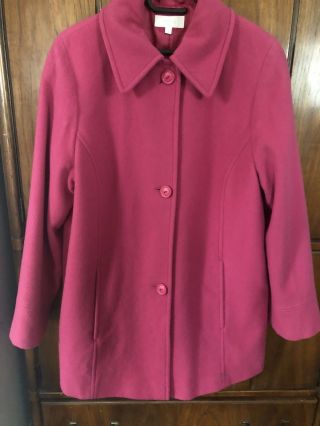 Marks And Spencer Ladies Pink Long Thigh Length Wool Winter Jacket Size 14