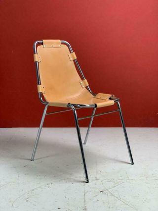 1970s Brown Leather Charlotte Perriand Les Arcs Chair Midcentury Vintage 2867