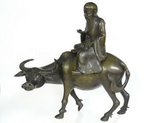 Antique 19c.  Qing Chinese Bronze Censer Of Laozi On A Buffalo 12 "