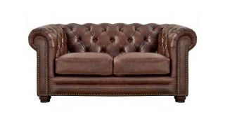 Chesterfield Loveseat Sofa Top Grain Walnut Brown Leather English Rh Style