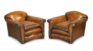 Sublime Victorian Fully Restored Chestnut Brown Leather Club Armchairs