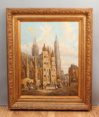 Antique THOMAS ROOKE Architectural Oil Painting NORMANDY France Evreux Cathedral 2