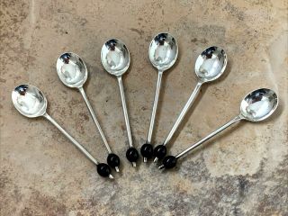 Good Vintage Set Of 6 Silver Plated Coffee Bean Spoons