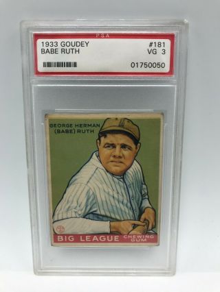 1933 Goudey 181 Babe Ruth York Yankees  Hof Psa Vg 3 Looks Nicer