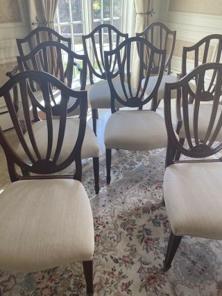 Baker Furniture Mahogany Shield Back Dining Chairs - 6 Side Chairs & 2 Arm Chairs