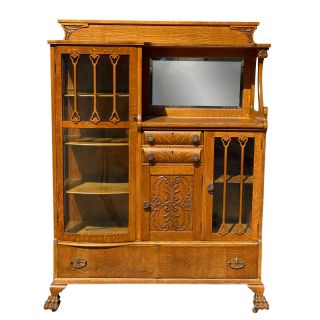 Antique Victorian Quartersawn Oak Mirrored Bookcase Sideboard Server By Larkin