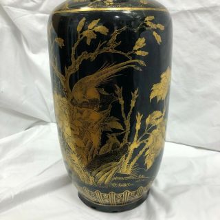 Large Antique Chinese Vase Black and Gold Gilt Mirror Glaze Kangxi Mark Ring 2