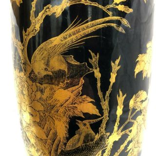 Large Antique Chinese Vase Black and Gold Gilt Mirror Glaze Kangxi Mark Ring 3