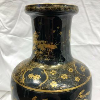 Large Antique Chinese Vase Black and Gold Gilt Mirror Glaze Kangxi Mark Ring 4