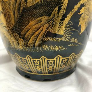 Large Antique Chinese Vase Black and Gold Gilt Mirror Glaze Kangxi Mark Ring 5