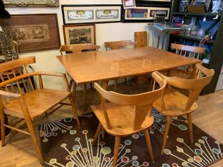 Paul Mccobb Planner Group Table,  2 Leaves,  4 T - Back And 2 Captains Chairs