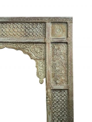 VINTAGE Wooden Arch BLUE ARCHWAY Carved Rustic Indian FLOOR MIRROR 6
