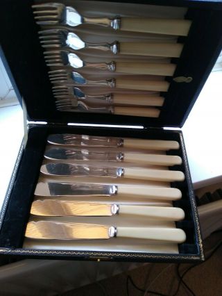 Vintage James Ryals Set Of 6 Fish Knives & Forks In Presentation Case