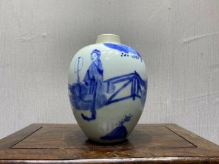 Kangxi Chinese Antique Porcelain Blue And White Ladies Jar 18th Centuries