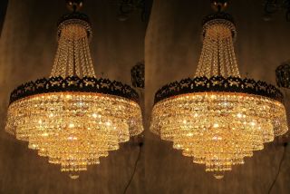 A Pair Antique Vnt Austrian & Real Swarovski Crystal Chandelier Lamp 1950s 18in