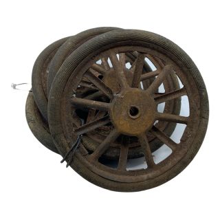 (4) Antique Toy Wheels 1930s Doll Carrige Or Tricycle 7 - 1/4” W/ Rubber Tires