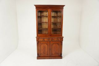 Antique Victorian Walnut 4 - Door Cabinet Bookcase,  Scotland 1875,  B1837