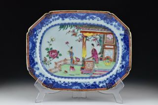 Rare Chinese Export Famille Rose Porcelain Platter With Figures 18th Century