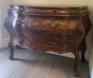 Fine French Country Chest Of Drawers Commode Bombe Walnut Louis Xv Dresser