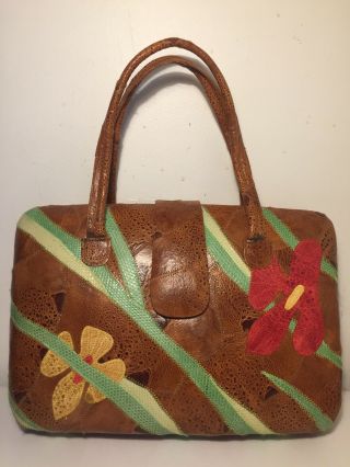 Vintage Large Frog Skin Handbag Purse 1980 