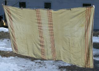 Vintage Wool Blanket Pink Stripes 60 " X120 " Extra Long Satin Binding
