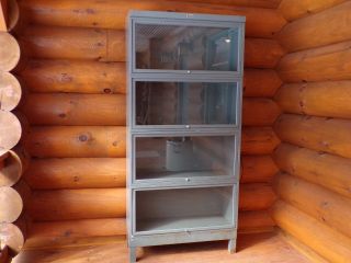 Industrial Metal Barrister Bookcase Mid - Century Modern Era Decor Medical Cabinet