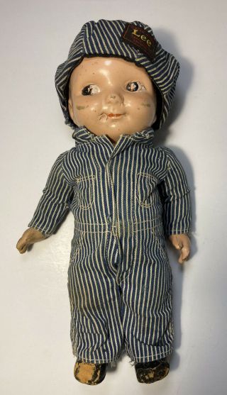 Vintage Buddy Lee Advertising Doll Conducter Union Made Denim Clothes Antique