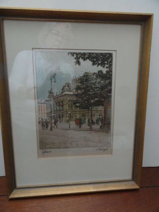Vintage Signed,  Matted & Framed Vienna Opera House Etching On Silk