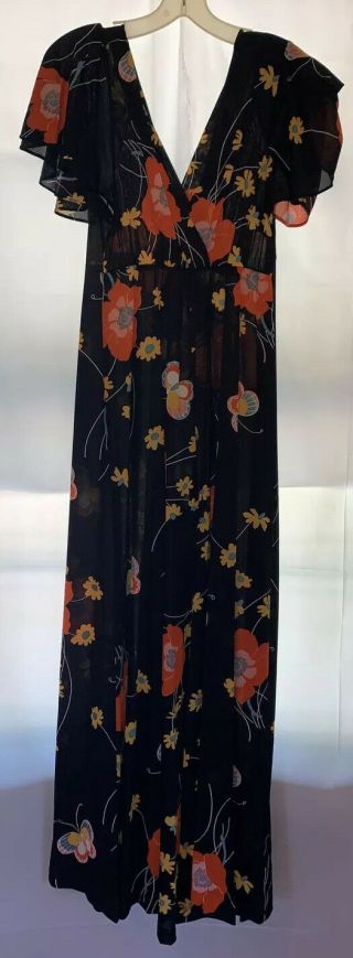 Vintage Nos 1960’s Gilead Floral & Buttery Black Jumpsuit With Tags Size Medium