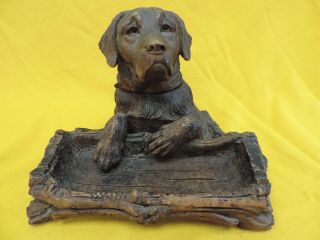 19th Century Large Black Forest Carved Dog Inkwell & Pen Stand