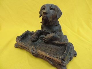 19th Century Large Black Forest Carved Dog Inkwell & Pen Stand 4