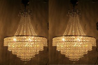 A Pair Antique Vnt Austrian & Real Swarovski Crystal Chandelier Lamp 1950s 16 " In