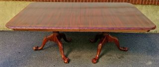 Carved Mahogany English Chippendale Georgian Style Double Pedestal Dining Table