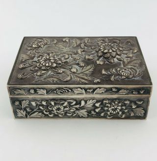 Antique Chinese SHANGHAI Export Silver Luen Wo Flower Repousse Cigar Box 523.  6g 2