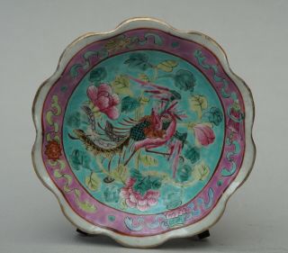 Chinese Peranakan / Nyonya Straits Turquoise And Pink Offering Dish,  Late 19th C
