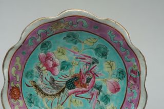 Chinese Peranakan / Nyonya Straits Turquoise and Pink Offering Dish,  late 19th C 2