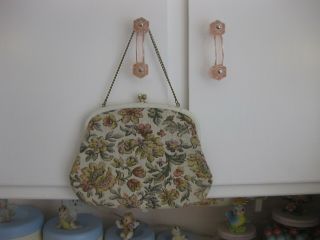 Vintage Floral Tapestry Carpet Bag Clutch Purse With Coin Purses & Chain Handle