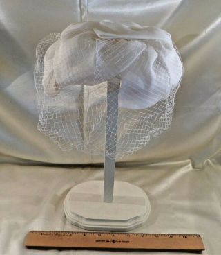 Ladies Vintage Hat,  White Organza Bows,  Veil,  Oval Frame,  Side Grips,  One Size