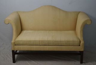 Kittinger Williamsburg Mahogany Chippendale Settee Sofa Gold Bird Fabric Wa 1055