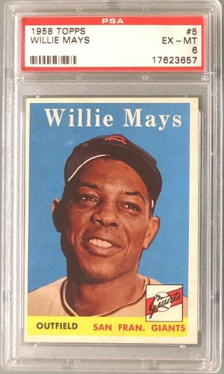 1958 Topps Willie Mays Giants 5 Psa Ex - Mt 6 Baseball Card 17623657