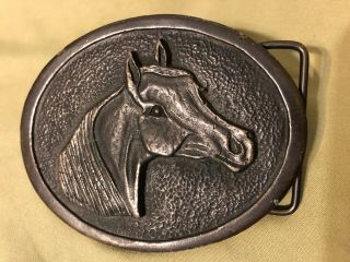 Vintage Oval Brass Belt Buckle With Horse Head Western Cowboy Unisex