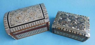 B4 2x Antique Indo Persian Trinket Jewelry Box Mixed Inlays Pearl Shell Etc