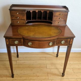 Baker Furniture Federal Inlaid Mahogany Bow Front Ladies Writing Desk