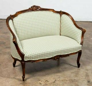 Antique French Walnut Louis Xv Style Carved Settee Loveseat Bench Sofa 2 - Seater