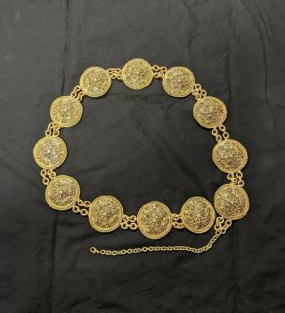1985 Vintage Chanel Belt Chain Gold Plated Necklace Chunky Coin Adjustable 80s