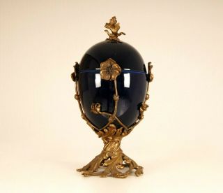 French Faberge Egg X Large Storage Jar Bronze Mounted Porcelain Jewelry Box