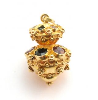 Antique Etruscan Revival Tourmaline Amethyst Charm Fob 18k Yellow Gold