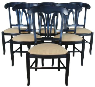 6 Vintage Nichols & Stone Country Manor Maple Black Dining Side Chairs Gold Seat