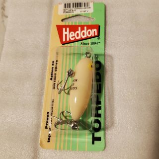 Vintage Heddon Tiny Torpedo Lure - Rare Cream Bone / Yellow Eye On Card